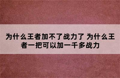 为什么王者加不了战力了 为什么王者一把可以加一千多战力